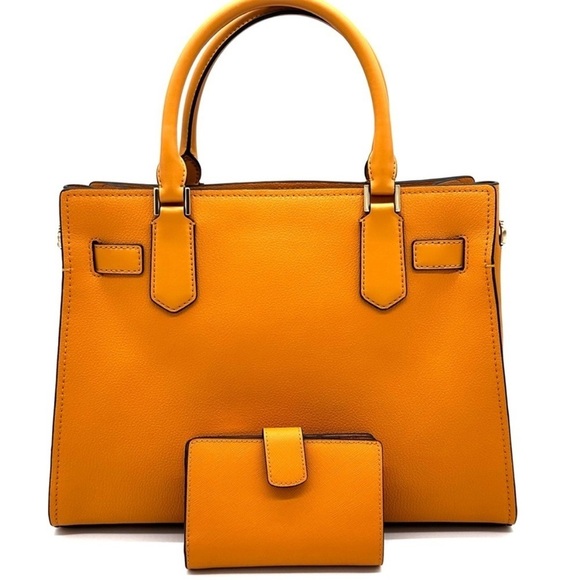 Michael Kors Medium Hamilton Leather Satchel Bag & Medium Bifold Wallet Cider - Picture 5 of 15